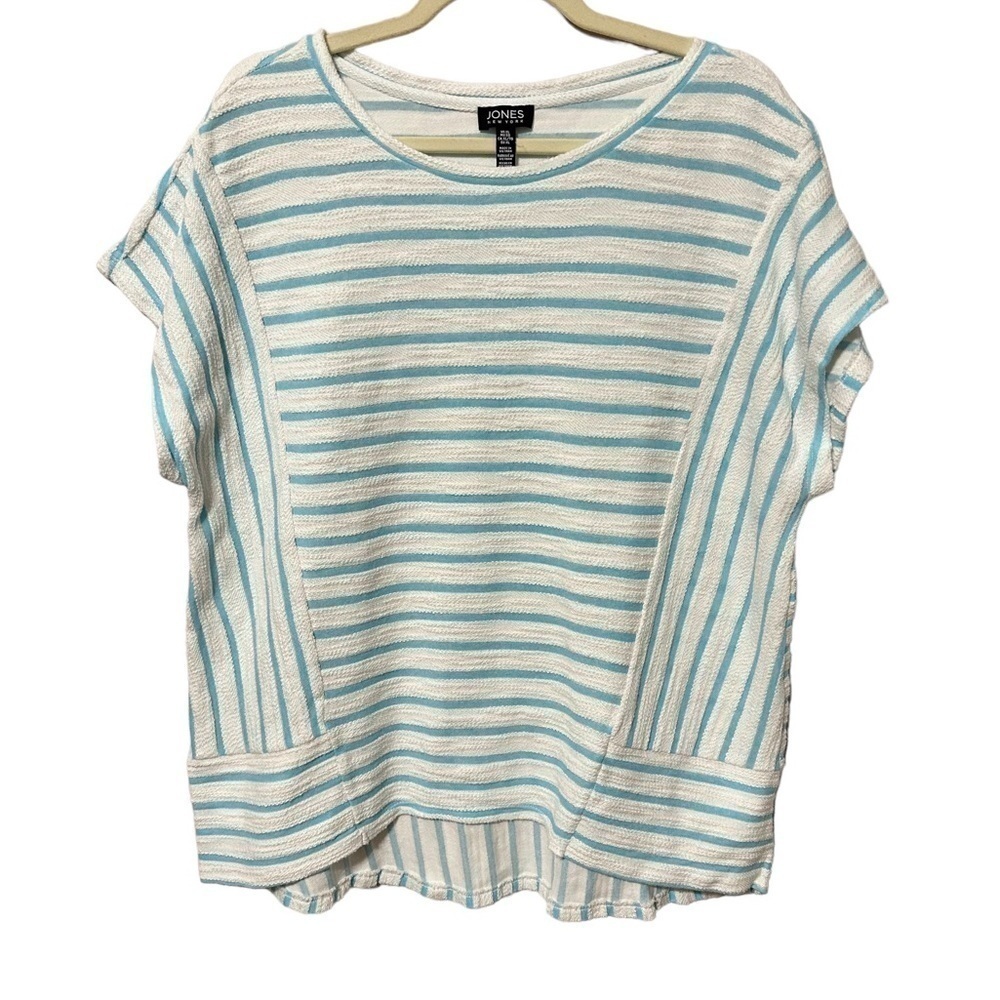 Jones New York Pullover Striped Teal Green and White Dolan‎ Short Sleeve Size XL